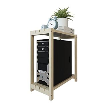 Imagem de Suporte para CPU, suporte de torre de PC de madeira, suporte de torre de PC de 2 níveis, suporte de torre de PC móvel, design universal para gabinetes de torre de PC de mesa