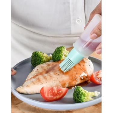 Imagem de Garrafa de óleo de silicone - Ferramenta de cozimento tipo espremer com tampa, aplicador de óleo de grau alimentício (azul) BLC106-002