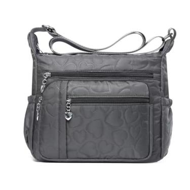 Imagem de HERCMNOY Bolsa tiracolo feminina com vários bolsos, casual, bolsa de viagem, bolsa de ombro, bolsa carteiro, Coração cinza, 11.0inch