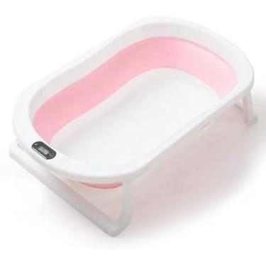 Imagem de Banheira dobrável e extensível para crianças com termômetro (Rosa)