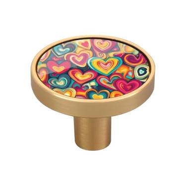 Imagem de Blueangle Pacote com 4 puxadores de armário de corações coloridos 3,5 cm Puxadores de gaveta redondos para cômoda e armários de cozinha (155)