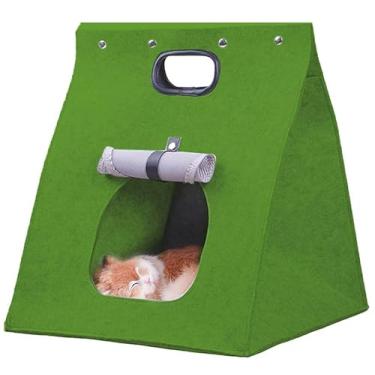 Imagem de 2-em-1 Barracas Portáteis Plegáveis para Pets Canis Casinhas de Viagem Casa Cobertas Pelúcia Casas Saco Dormir Quente Escondido Feltro Auto-Aquecimento Fácil Limpar Montar Leve Econômico Espaço Gatos