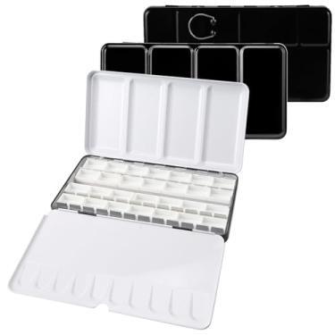 Imagem de HAUSTGO Lata de paleta de aquarela vazia com 24 formas cheias - design esmaltado durável com poços de mistura e anel de polegar, pronto para viagem para pintura Plein Air - Leve sua arte para qualquer