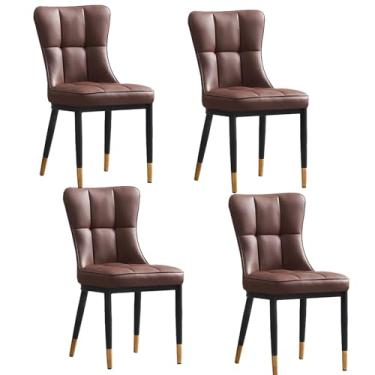 Imagem de Conjunto de 6 cadeiras de jantar estofadas industriais modernas, cadeiras confortáveis de couro sintético com encosto e pernas de metal, cadeiras de cozinha elegantes para decoração de casa (pacote