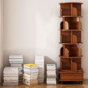 Imagem de Estante de livros com gaveta de armazenamento | Estante rotativa de canto | Estante giratória de 5/6 camadas com tela 360 com rodas de freio para quarto e sala de estar