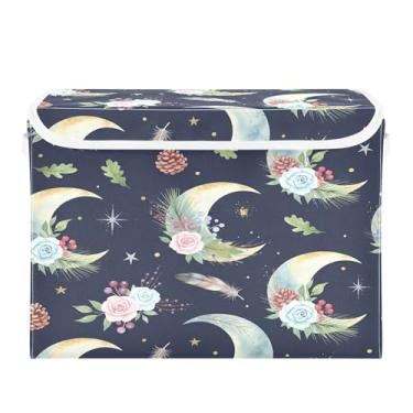 Imagem de Burbuja Caixa de armazenamento de flores da lua com tampa e alças, grande caixa de armazenamento dobrável para prateleiras armário quarto escritório organizador