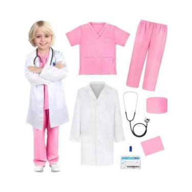 Imagem de Jaleco Médico Infantil Branco, Vestuário Cirúrgico, Fantasia De Médico