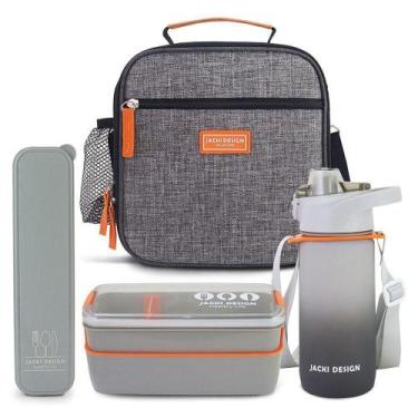 Imagem de Kit Bolsa Térmica Pote Marmita 750ml Garrafa 550ml E Porta Talheres Vi