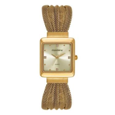 Imagem de Relógio mondaine feminino dourado quadrado 32986lpmvde1