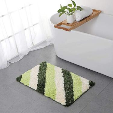 Imagem de Tapete de banheiro com listras diagonais salpicadas, antiderrapante, absorvente de água, tapete de chuveiro macio para sala de estar, quarto, banheiro, varanda, entrada, lavadora, verde, 6090 cm