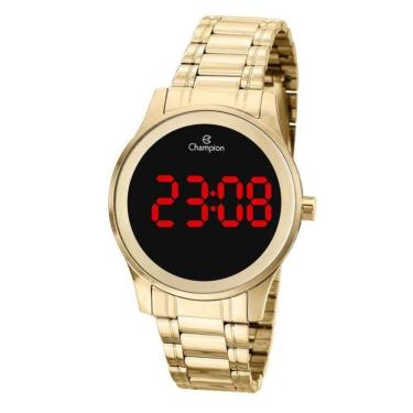 Imagem de Relógio Feminino Dourado Champion Digital Led Vermelho + Nf