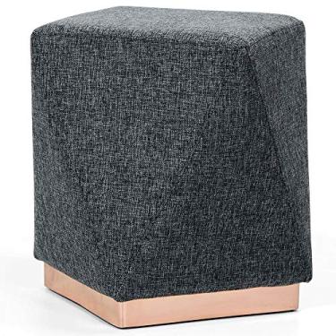 Imagem de Puff Decorativo Para Sala de Estar Com Base Aço Ametista D02 Linho Chumbo D-469 - Lyam Decor