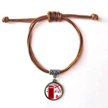 Imagem de DIYthinker Pulseira de couro vermelha com bandeira de Londres do Reino Unido da Grã-Bretanha, pulseira marrom joia presente