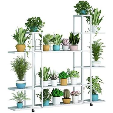 Imagem de Prateleira Para Plantas Internas E Externas, 4 Camadas, 5 Camadas, 6 Camadas, Branco/verde, Flor, Planta, Rack Com Rodas, Destacável, Fácil De Montar, Prateleira De Canto Para Vários Armazenamento