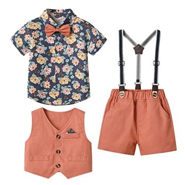 Imagem de Roupas de outono para bebês meninos com estampas florais camisetas colete casaco shorts crianças roupas de cavalheiro 6 meses roupas para meninos, Vermelho, 2-3 Anos