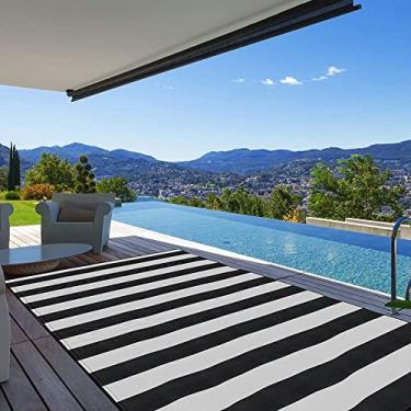 Imagem de Pcinfuns Tapete de Palha de Plástico, 1,2 m x 1,8 m, à Prova d'Água, Reversível, para Trailer, Deck, Varanda, Piquenique, Praia, Preto e Branco