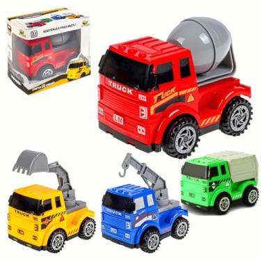 Imagem de Kit de Caminhões de Construção Infantil com 4 Carrinhos Caminhão Brinquedo Menino Cores Aleatórias