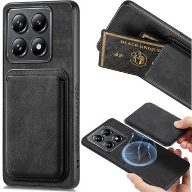 Imagem de Ephoou Capa carteira magnética para Xiaomi 14 T, porta-cartões destacável, capa de couro PU slim fit à prova de choque resistente a arranhões para Xiaomi 14T TCK-Retro Black