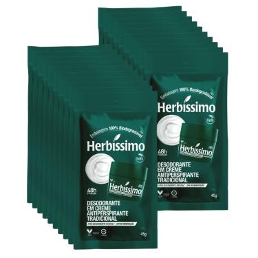 Imagem de Kit Sachê Refil Desodorante Creme Antitranspirante Tradicional Herbissimo 45G - caixa com 20 unidades