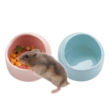 Imagem de VanEnjoy Pacote com 2 tigelas pequenas para comida de hamster de cerâmica para porquinhos-da-índia sem derramamento, tigela de comida e água para hamster - rosa e azul