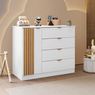 Imagem de Cômoda Infantil Ripada 4 Gavetas 1 Porta 100 MDF Ayla Phoenix Baby - Branco