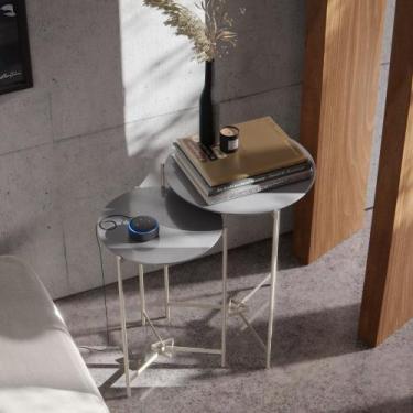 Imagem de Kit de Mesas Lateral Prisma com pés de ferro tampo redondo para sala -