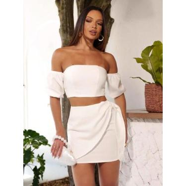 Imagem de Conjunto Feminino de Alfaiataria Saia Envelope e Cropped - LUNII, Bran