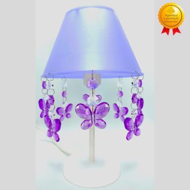 Imagem de Luminária Abajur Infantil Para Mesa de Cabeceira Decoração Quarto Bebê Menina - aba Borboletas Lilás