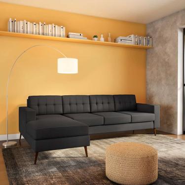 Imagem de Sofá 4 Lugares Laos com Chaise Esquerdo Pé Palito Linho Cotton Grafite Escuro