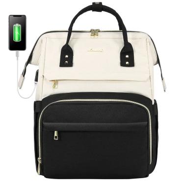 Imagem de Mochila para laptop LOVEVOOK para mulheres, moda, 15,6", bege-preta