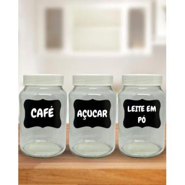 Imagem de Kit Cantinho do Café 3 Potes Vidro 600 ML Com Caneta p/ escrever:  Caf
