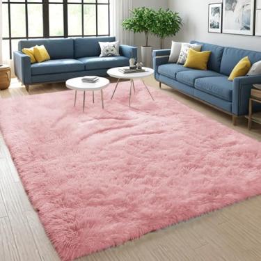 Imagem de POEMLAND Tapetes de área 8 × 10 macios para sala de estar, tapete felpudo fofo para quarto de dormir, rosa para uso interno, antiderrapante, para quarto, crianças, meninos, meninas, dormitório