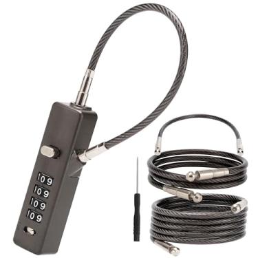 Imagem de Cadeado de cabo combinado - 3 fechaduras retráteis (30 cm, 59,9 cm, 120 cm) para bicicleta, esqui, cerca, armário, porta - código de segurança de 4 dígitos - durável e ajustável - cinza (1 pacote)