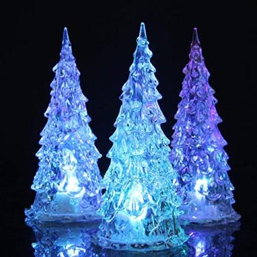 Imagem de Árvore de Natal iluminada, 3 peças de árvore de Natal de acrílico LED de 16,5 cm, luz noturna de árvore de Natal iluminada alimentada por bateria, enfeite decorativo de mesa para quarto de casa e