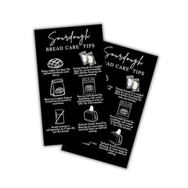 Imagem de Instruções de cuidados com o pão Sourdough, cartões, dicas e truques, pacote com 50 unidades de 5 x 8,9 cm, kit inicial preto minimalista, mercado de fazendeiros, vendem como armazenar caseiros