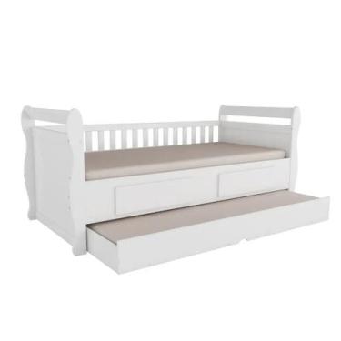 Imagem de Cama Solteiro Moveis Peroba Maria com gavetas e auxiliar MDF, Branco
