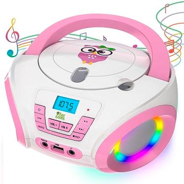 Imagem de TinyGeeks Tunes Kids Boombox CD Player para crianças 2024 + rádio FM + pilhas incluídas + lindo leitor de CD de rádio rosa com alto-falantes para crianças e crianças pequenas