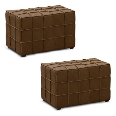 Imagem de Kit 2 Puffs Decorativos Augusto 70cm Sala De Estar Couro Marrom Claro Manchado G88 - Gran Belo