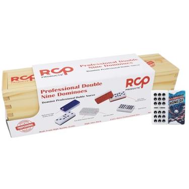 Imagem de RCP PRODUCTS Dominos Set for Adults – Professional Double 9 Cuban Dominoes Set, Classic Travel Board Game with Wood Case Juegos de Mesa (FCB Barcelona Azul)