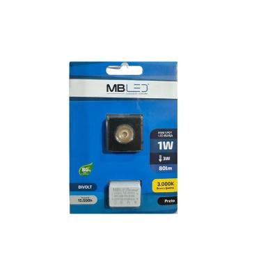 Imagem de Mini Spot Led De Embutir Quadrado 1w 3000k Preto