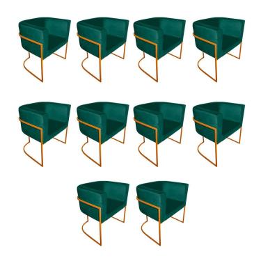 Imagem de Kit 10 Cadeiras De Jantar Premium Base De Ferro Cobre Veludo Verde