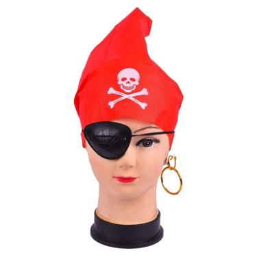 Imagem de Kit Pirata Com Tapa Olho, Brinco E Bandana