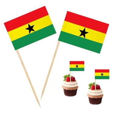 Imagem de 100 peças de bandeiras de palito de gana, palitos de gana, mini palitos de coquetel, topos de cupcake, palitos de país, decoração de festa, celebração, coquetel, comida, bar, bolo, bandeiras
