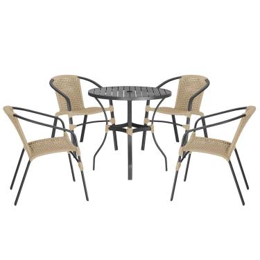 Imagem de 04 Cadeiras Floripa E Mesa Roma 100cm Preta Trama Original Rami