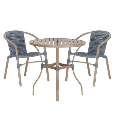 Imagem de 02 Cadeiras Floripa E Mesa Roma 80cm Fendi Trama Original Prata