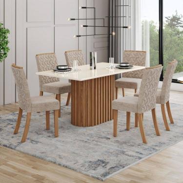 Imagem de Mesa de Jantar 6 Lugares Luana com Vidro Natural/Off White/Creme - Pnr Móveis