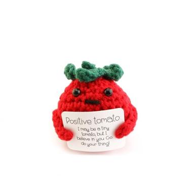 Imagem de HOMFREEY Crocheted Tomatoes with Encouraging Words Cards on Them, Mini Funny Creative Craft Suitable for Friends to Get Together to Decorate Birthday Anniversary Encouraging Gifts (Small Tomatoes)