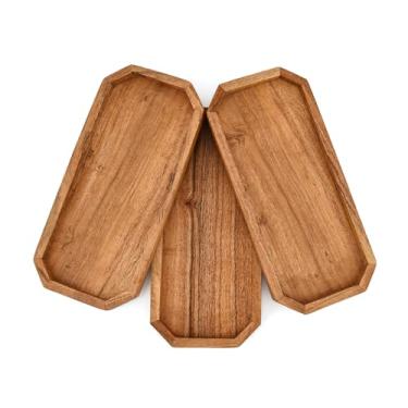 Imagem de Kimona Travessas retangulares de madeira de acácia para sobremesa, lanche, pão, frutas, aperitivos (conjunto de 3) (28 x 12,7 x 1,9 cm)
