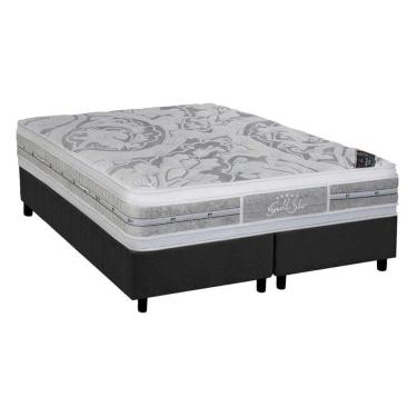 Imagem de Cama Box Queen: Colchão Molas Ensacadas Castor Pocket Super Luxo Látex Plush + Base Gray(158X198)
