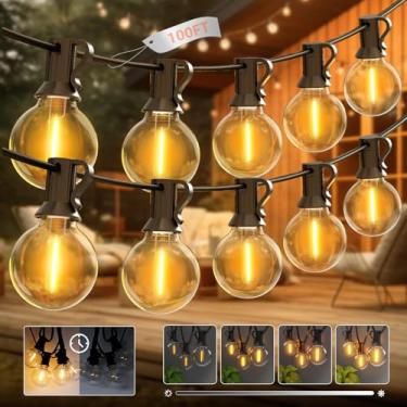 Imagem de kolpop Luzes De Corda Para Áreas Externas 100 Pés Com Temporizador Dimmer, Luz Pátio Led G40 41 + 3 Lâmpadas Edison À Prova Quebra, D'Água, Conectáveis E Penduradas Festas Ao Ar Livre, Gazebo No Qui